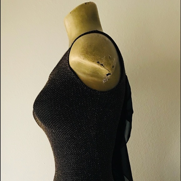 JANUARY 7 Shimmery BLACK GOLD Bodycon MINI DRESS With BOW Detail Back S - Picture 9 of 11